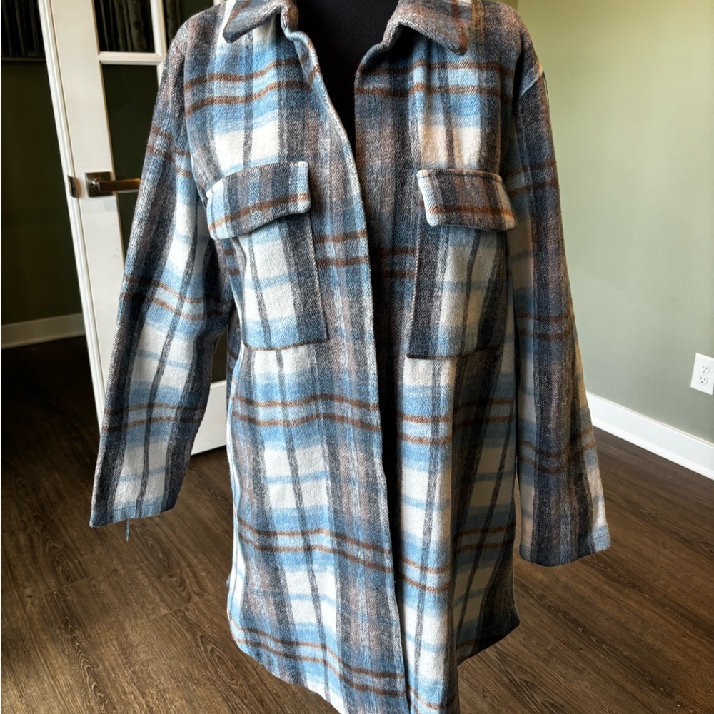 Plaid Women's Jacket in Blue and Gray